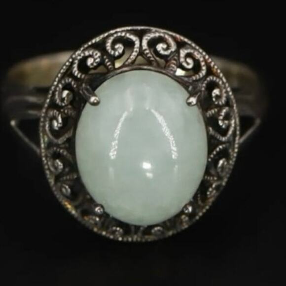 Sterling Silver CNA‎ PRANDA
Jade Cabochon Filigree Cocktail Ring Size 9 - 4.7g - Picture 10 of 12
